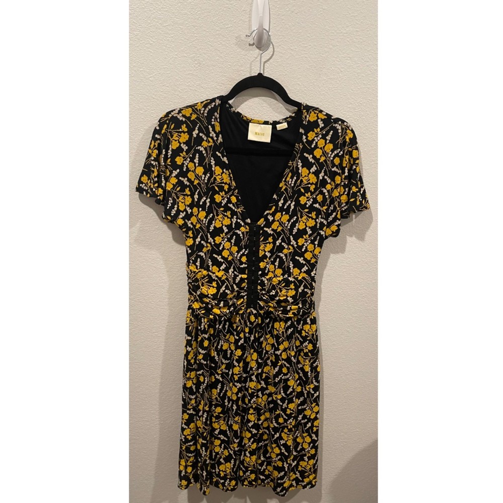 MAEVE Black Yellow Floral Corset Short Sleeve Mini Dress - Picture 2 of 5